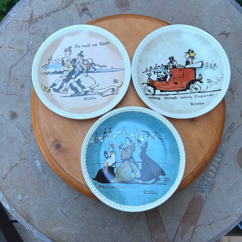 Vintage Rockwell On Tour Collector Plates Set of 3 Multicolor Newell Pottery Co.